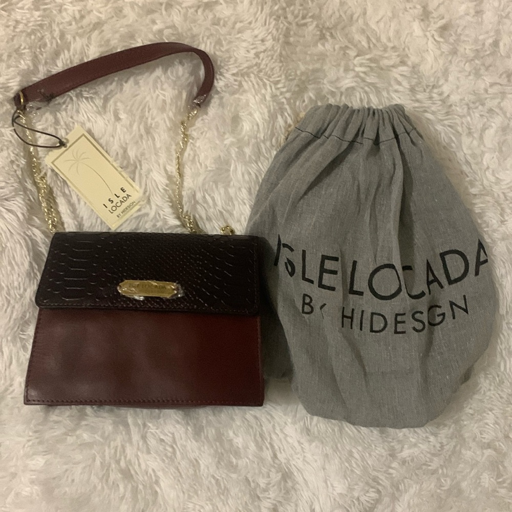 Isle Locada by Hidesign Leather Ranch/Snake Artesan Purse NWT Burgundy Ladies